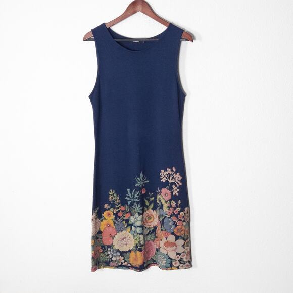 Desigual Dresses & Skirts - Desigual Women’s Navy Floral Hem Sleeveless Dress Minimalist Garden Party Size L